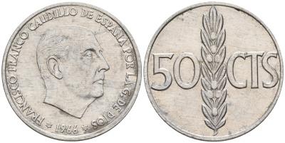 Испания 50 сентаво 1966 (68) Франсиско Франко (1939-1975) KM 795 алюминий    4160-1254