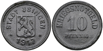 Узинген 10 пфеннигов 1917 цинк Funck 560.1, Men05 25607.1, Men18 32119.1 цинк 75-1169