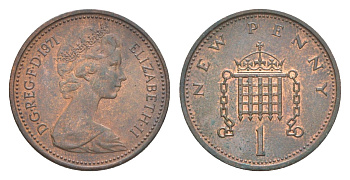Великобритания 1 пенни 1971 Елизавета II (1952-2022) KM 915, Spink 4237 (B1) бронза 4643-461