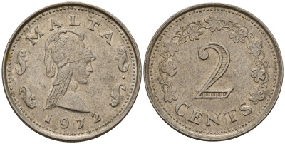 Мальта 2 цента 1972 Пентесилея, царица амазонок KM 9 медь цинк 4154-653
