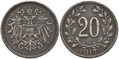 Австрия 20 геллеров 1917 Карл I KM 2826 железо 4584-247