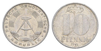ГДР 10 пфеннигов 1981 A KM 10 алюминий 4630-767