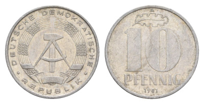 ГДР 10 пфеннигов 1981 A KM 10 алюминий 4630-767