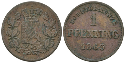 Бавария 1 пфенниг 1863 Максимилиан II (1848-1864) KM 471, AKS 161, Jaeger 91 медь 54-819