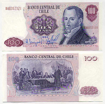 Чили 100 песо 1983 Диего Порталес Паласуэлос Pick 152b бумага UNC (пресс) 447-66-2-3
