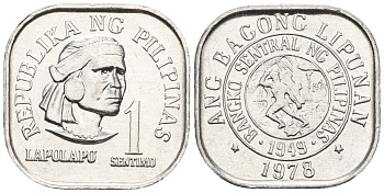 Филиппины 1 сентимо 1978 вождь острова Мактан Лапу-Лапу KM 205 алюминий  UNC  220-1139