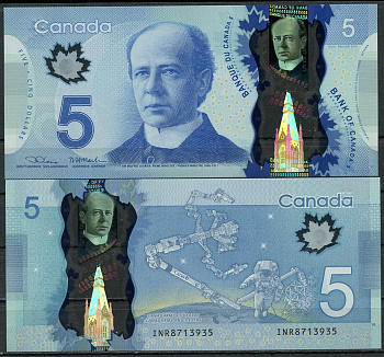 Канада 5 долларов 2013 (2020) Уилфрид Лорье, космический робот, Lane и Macklem Pick 106 e  пластик  UNC (пресс) 447-56-1