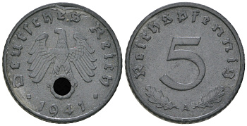 Германия 5 рейхспфеннигов 1941 A J. 370, KM 100 цинк 4164-512