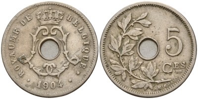Бельгия 5 сантимов 1904 Belges KM 54 медно-никель    4598-754