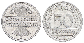 Германия 50 пфеннигов 1922 A KM 27, J. 301 алюминий 4700-953