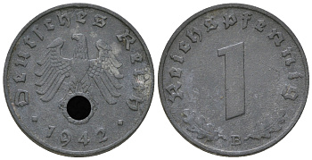 Германия 1 рейхспфенниг 1942 B KM 97, J. 369 цинк 4668-1159