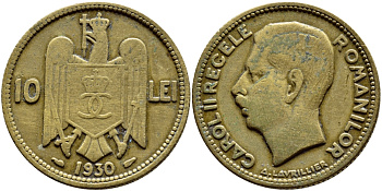 Румыния 10 леев 1930 Кароль II (1930-1940) KM 49 никель латунь 4388-113
