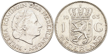 Нидерланды 1 гульден 1963 Юлиана (1948-1980) KM 184 серебро 190-1022