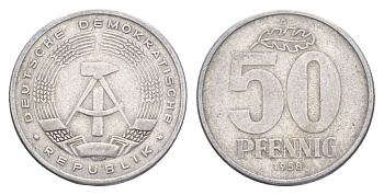 ГДР 50 пфеннигов 1958 A KM 12.1 алюминий 4648-1026