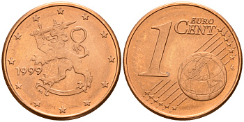 Финляндия 1 евроцент 1999  KM 98 сталь плакированная медью  UNC  4160-364