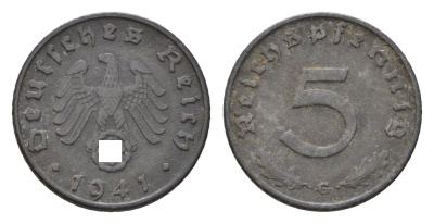 Германия 5 рейхспфеннигов 1941 G KM 100, J. 370 цинк 4684-233