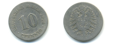 ГЕРМАНИЯ 10 ПФЕННИГОВ 1874 СТАРОГЕРБОВКА, KM 4, J. 4 медно-никель 4379-722