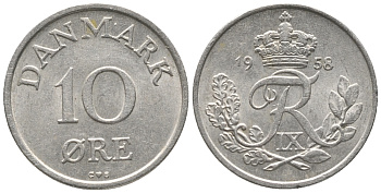 ДАНИЯ 10 ЭРЕ 1958 C; S, ФРЕДЕРИК IX (1947-1972) КМ 841.2 медно-никель 100-1139