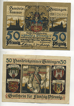 ГЁТТИНГЕН 50 ПФЕННИГОВ 1917/ 1919 НОТГЕЛЬД, 26 АПРЕЛЯ 1917/1919 Grabowski G25.5b бумага 7221-67-1