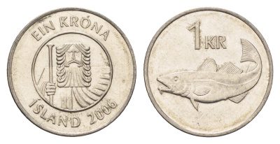 Исландия 1 крона 2006 треска KM 27a сталь плакированная никелем UNC 4691-614