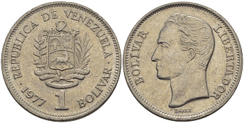 Венесуэла 1 боливар 1977 Симон Боливар KM 52 никель 31-537