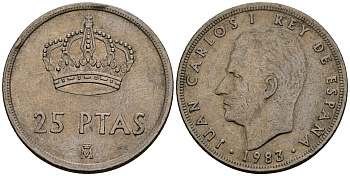 Испания 25 песет 1983 Хуан Карлос I (1975-2014) KM 824 медно-никель 4165-1014