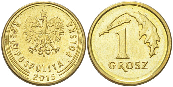 Польша 1 грош 2015 Y 923 сталь плакированная латунью UNC 4614-258