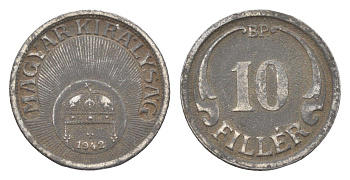 Венгрия 10 филлеров 1942 BP KM 507a железо 4665-743