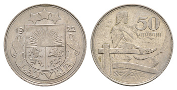 Латвия 50 сантимов 1922 год-тип KM 6 никель 4657-811