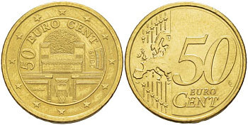Австрия 50 евроцентов 2009 Венский сецессион KM 3141 нордик  UNC 25-953