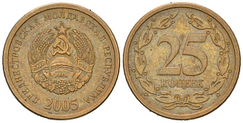 Приднестровье 25 копеек 2005 KM 52a сталь плакированная бронзой 4532-637