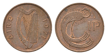Ирландия 1 пенни 1971 мифологическая птица лира KM 20 бронза 4690-352