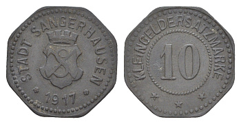 Зангерхаузен 10 пфеннигов 1917 Funck 468.2, Men05 22406.1, Men18 29026.2 цинк 4636-1223