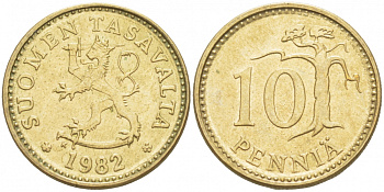 ФИНЛЯНДИЯ 10 ПЕННИ 1982 K KM 46 алюминиевая бронза 3718-139