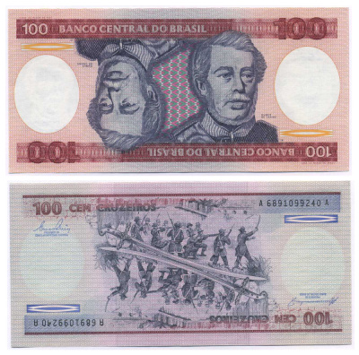 БРАЗИЛИЯ 100 КРУЗЕЙРО 1984 ПОДПИСЬ 21, ГЕОРЦОГ КАКСИАС Pick 198b бумага UNC (ПРЕСС) 8595-28-3-2