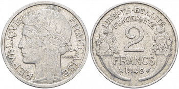 ФРАНЦИЯ 2 ФРАНКА 1949 KM 886а.1 алюминий 4402-1015