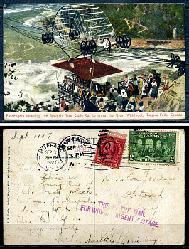 Канада открыка 1927 пассажиры на испанской канатной дороге над Большим водоворотом Ниагары, с 2 марками в 2 цента 2193-51