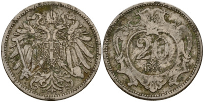Австрия 20 геллеров 1894 Франц Иосиф I (1848-1916) KM 2803 никель 4154-846