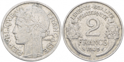 ФРАНЦИЯ 2 ФРАНКА 1949 KM 886а.1 алюминий 4402-1015