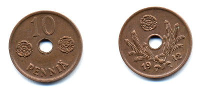 ФИНЛЯНДИЯ 10 ПЕННИ 1942 KM 33.1 медь 51-4969