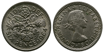 Великобритания 6 пенсов 1964 Елизавета II (1952-2022) KM 903, Spink 4149 медно-никель 4381-815