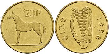 Ирландия 20 пенсов 1996 лошадь KM 25 никель бронза 4140-343