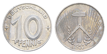 ГДР 10 пфеннигов 1953 E KM 7 алюминий 4647-946