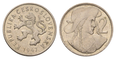 Чехословакия 2 кроны 1947 KM 23 медно-никель aUNC 4116-1016