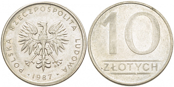 Польша 10 злотых 1987 MW KM 152.1, Parchimowicz 243d медно-никель 4519-1011