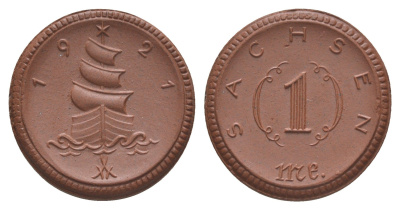 Саксония 1 марка 1921 Men05 22281.14, Men18 27868.14, Scheuch 38a фарфор 1094-5-44