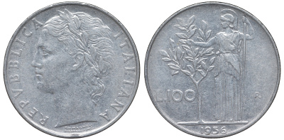 Италия 100 лир 1956 R KM 96.1 нержавеющая сталь 4144-125