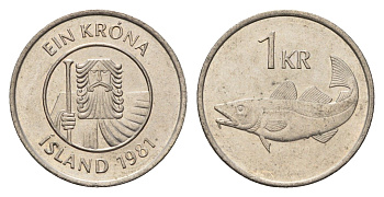 Исландия 1 крона 1981 треска KM 27 медно-никель 4691-526