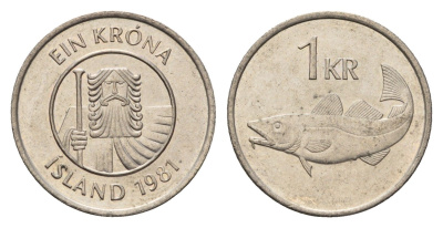 Исландия 1 крона 1981 треска KM 27 медно-никель 4691-526