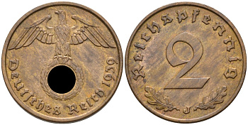 Германия 2 рейхспфеннига 1939 J KM 90, J.362 медь 4584-551